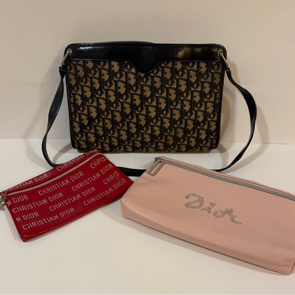 Dior Handbags - Dior Vintage Canvas Logo and Blue Leather Bag EUC Including 2 Pouches